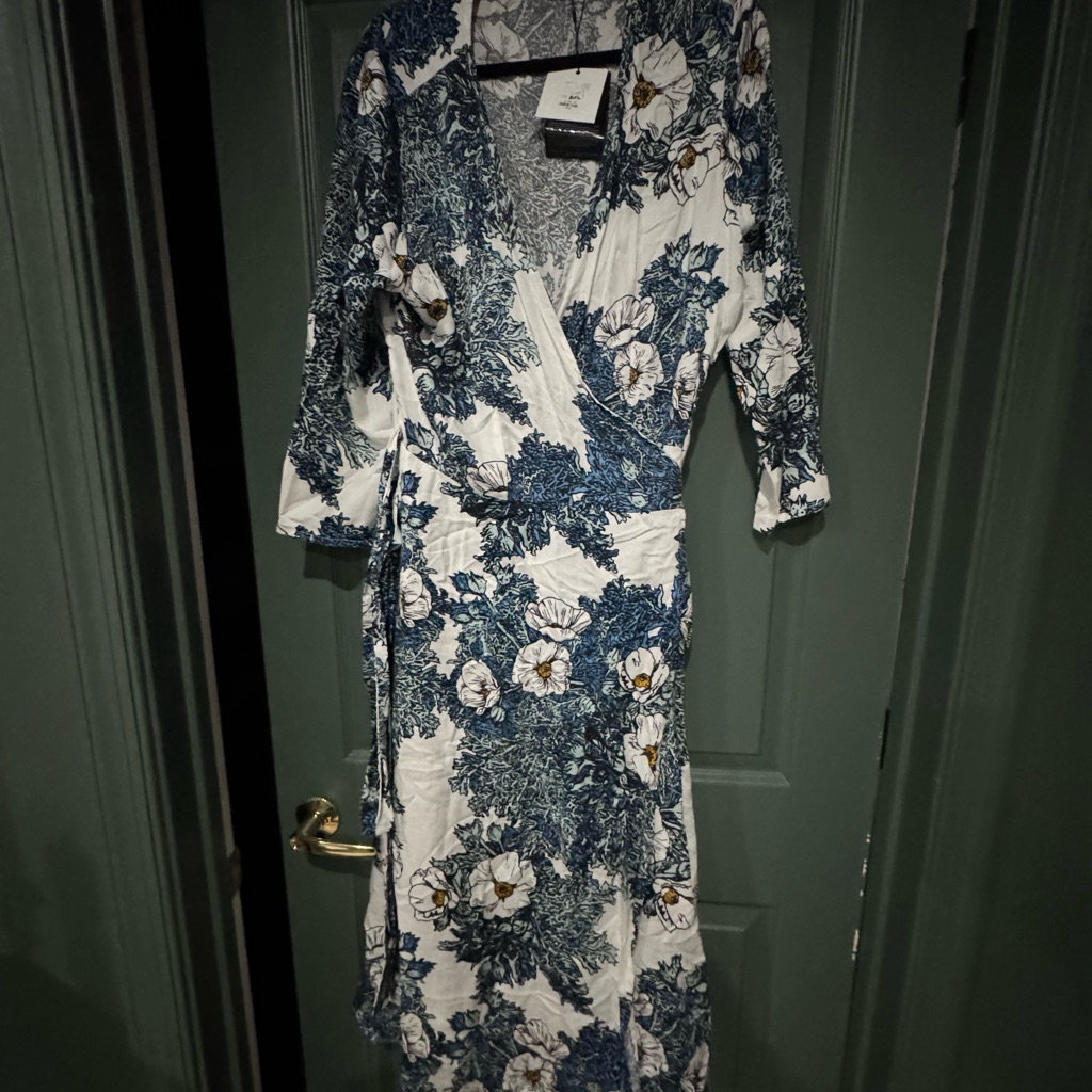 David Shepard Floral Wrap Dress In Blue And White